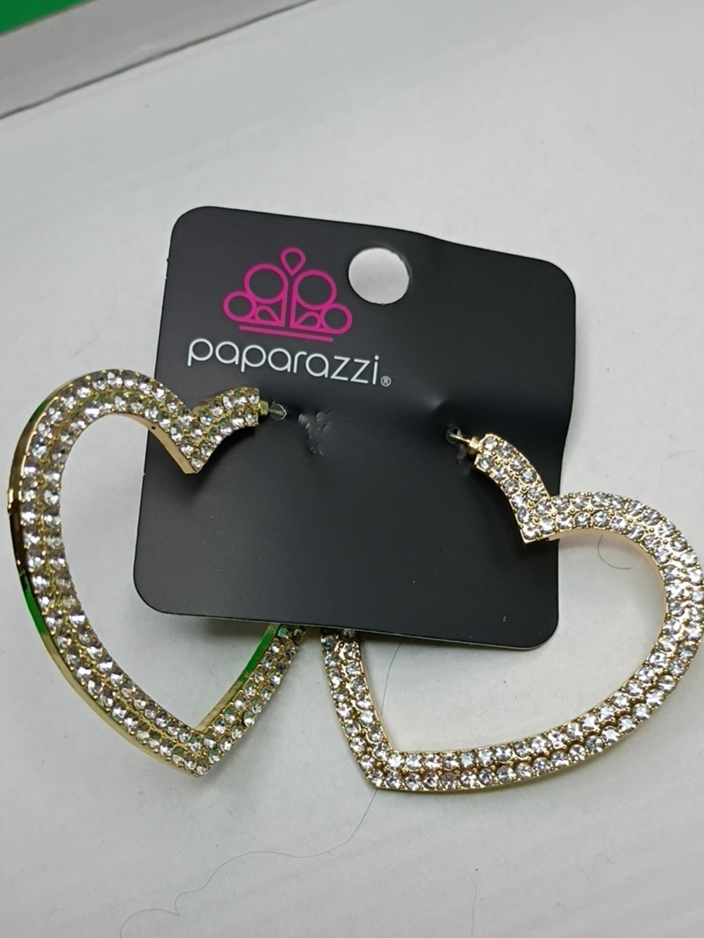 paparazzi Gold Crystal Heart Hoop Earrings